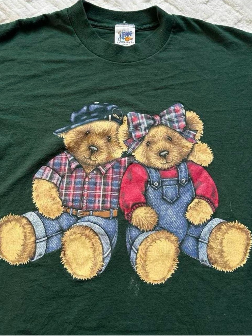 Vintage 1990s Classic Green Polo style Teddy Bear Print T-Shirt L